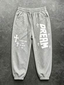 Men's Drawstring Waist Letter Pattern Casual Daily Wear Sweatpants - Grey - View 2