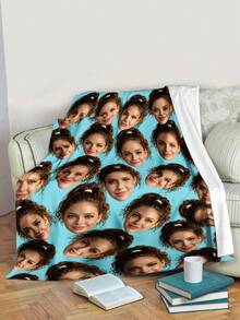 1pc Customized Face Pattern Blanket, Multi-Purpose Living Room Sofa Outdoor Beach Camping Pet Blanket, Personalized Home/Pet/Couple Bed Blanket, Personalized Christmas Gift, Birthday Gift, Gift For Friends/Son/Daughter - Multicolor - View 5