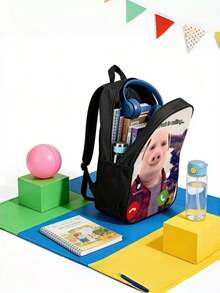 2pcs Set: Funny John Pork Backpack, Niche Pig God Expression Brooch Phone Screen Backpack, Portable Campus Student Stationery Book Storage Bag, Travel Bag - Multicolor - View 8