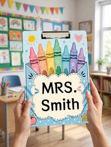 1pc Custom Teacher Name Rainbow Crayon Box Clipboard, Personalized Cute Apple Sun Girly Writing Board, Teacher Appreciation Gift,Back To School,Office Desk Decor,Teacher Gift - Multicolor - View 12