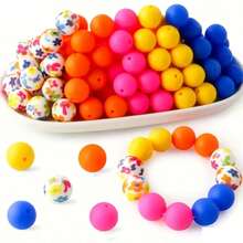 10/25Pcs Asymmetrical Water Transfer Print Silicone Beads Set, Suitable For Creative DIY Bracelets, Beaded Phone Chains, Handmade Gift Products And More - Multicolor - View 12