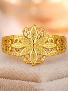 Tsnamer This Exquisite Copper Ring Features A Hollowed-Out Petal Design, A Perfect Anniversary/Birthday Gift For Your Loved One - Yellow Gold - View 4