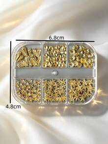 6-Grid Box Gold Ocean Metal Nail Art Charms, Starfish Shell Conch 3D Metal Nail Studs, Summer Beach Style DIY Nail Decoration Accessories - Gold - View 3