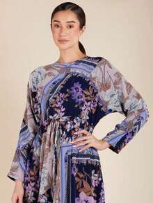 Full-Body Floral Print With Leaf Patterns For Vacation And Formal Dinner Fall - Plant Blue - View 4