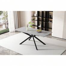 Erweiterbarer Esstisch, automatisch ausziehbarer Esstisch, rechteckiger Esstisch, Kaffee-Freizeittisch, L150/180 x B70 x H76 cm, Kreuzbein-Design, Zementmuster, Schwarz und Grau - 1 - Übersicht 12