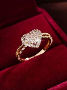 1 pieza Anillo de corazón con microincrustaciones de circonita dorada - rosa dorado - Ver 6
