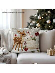 4pcs/Set Faux Embroidery Christmas Animal Pillowcase Set: Santa Claus, Snowman, Deer Shaped Cushion Covers, Suitable For Sofa Home Decor (Pillow Inserts Not Included) - Multicolor - View 5