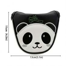 Sarung Putter Panda Kartun Gaya Cina, Desain Lucu Bordir Bambu, Kain PU Tebal, Ukuran Putter Setengah Lingkaran Besar Universal, Aksesori Pelindung Klub Golf yang Menyenangkan - Hitam dan Putih - View 3