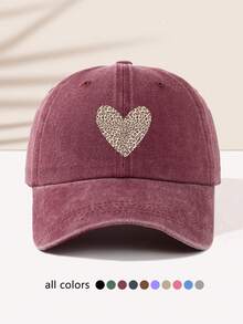 1pc Women's Leopard Print Heart Pattern Outdoor Sports Washed Distressed Fashion Beach Travel Adjustable Soft Top Baseball Cap - A - View 4