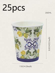 Lemon Blue Ceramic Pattern Disposable Paper Cups 250ml 10/25Pcs Party Coffee Cold Hot Drink Cups - Multicolor - View 8