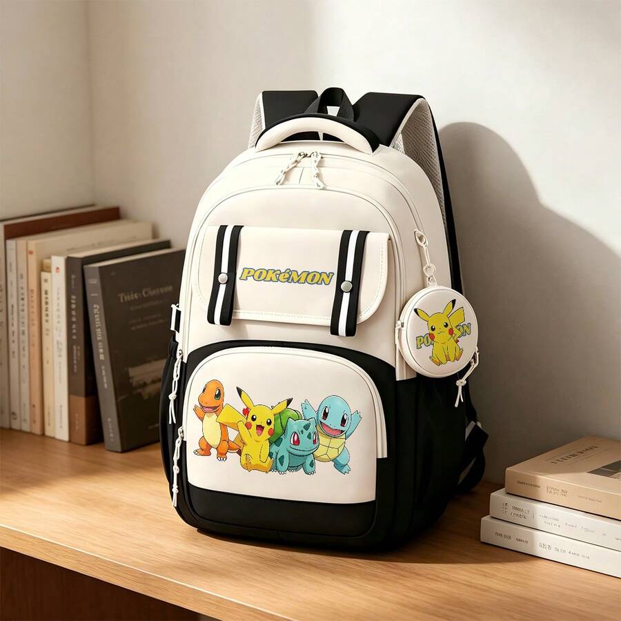 Miniso 2Pcs POKéMON Starters Korean Backpack Set, Large Laptop Bookbag Mini Coin Purse, Daypack For Work Gym Hiking Shopping Daily Travel Weekend Trip - Color 1 - View 1