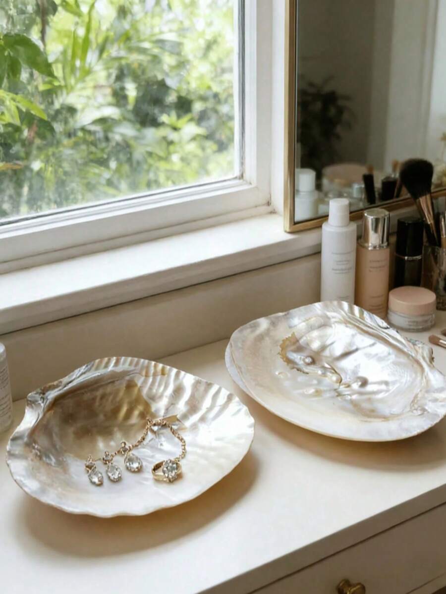 1/3pcs Pearl Shell Jewelry Tray, Iridescent Shell Jewelry Dish, Suitable For Rings, Earrings, Necklaces, Home Decor Vanity Storage Box - Multicolor - View 1