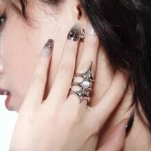 1pc Fashion Hip-Hop Electroplated Gun Black Four-Pointed Star Spike Open Ring, Oval Purple Cubic Zirconia Unisex Finger Ring, Gothic Punk Dark Style, Y2K Sweet Cool Style Tail Ring - ring - View 13