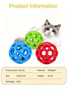 1PC/Set Interactive Pet Bell Ball, 1pc TPR Hollow Out Chew Toy With Built-In Bell, Durable Teething Play Ball For Cats Kittens Small Dogs Puppies, Self-Entertainment Pet Toy - Multicolor - View 3