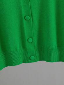 GIGOGOU 大尺碼 1XL-4XL 秋冬基礎款女式針織開襟衫，柔軟舒適休閒長袖毛衣上衣，秋季外套 - 綠色 - 查看 8