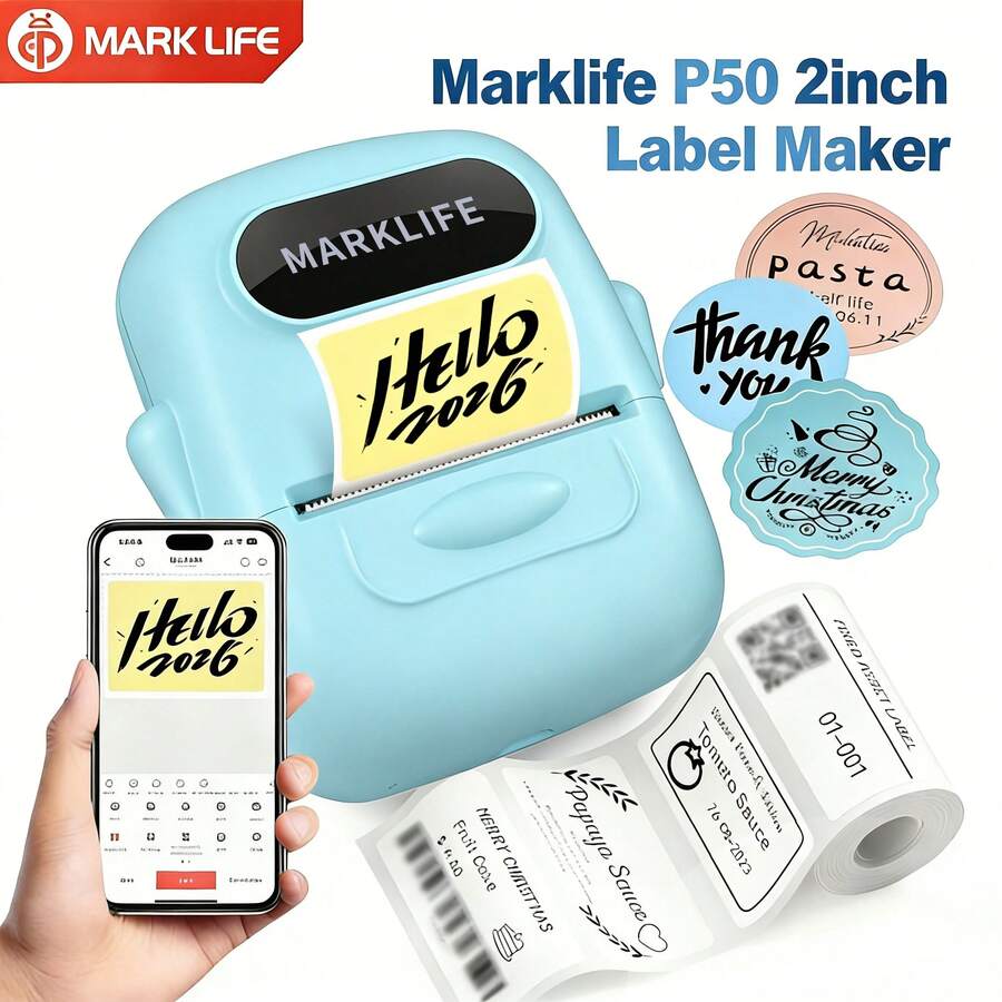 Marklife Mini Thermal Label Printer With 3 Rolls Of Paper, Portable Wireless Inkless Printer, Compact Pocket Size, Prints Images, Photos And Journals, Perfect For Back To School DIY Projects