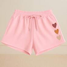 Women's Basic Sweat Shorts Casual Everyday Comfort Heart Print - 淺粉色 - 查看 1