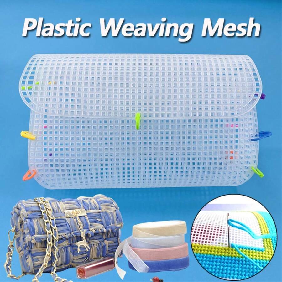 Plastic Woven Mesh Set, Suitable For DIY Handmade Woven Bags, Crochet Bags And Other Woven Materials, Includes Plastic Mesh Hooks
