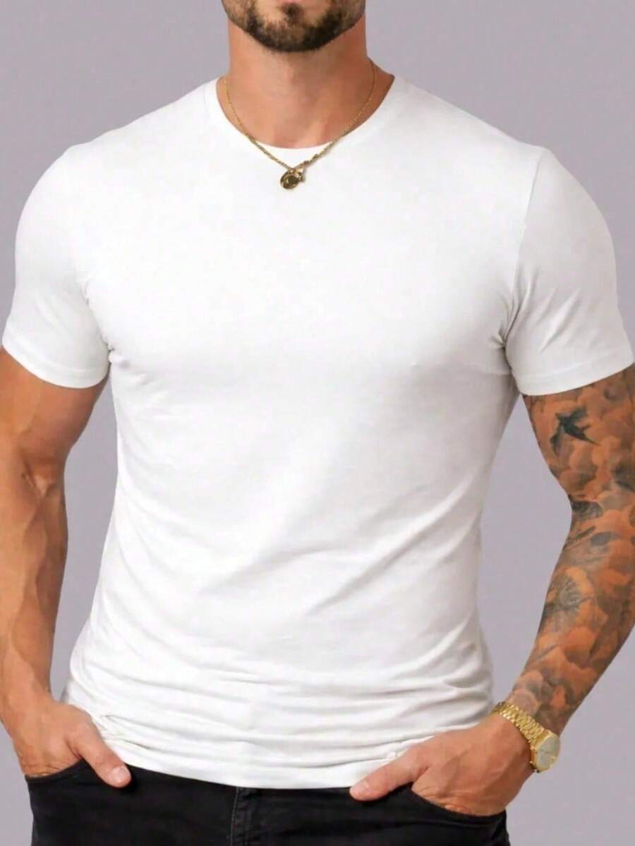 Men's Basic T-Shirt, Plain Cotton, Premium Peruvian Knit - 白色 - 查看 1