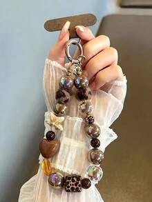 1PC Black Plush Cat Phone Lanyard Beaded Wrist Strap Car Key Chain Bag Charm Phone Hanging Chain With Free Spacer (Randomly Sent With Round Tag Or Without Round Tag) - Multicolor - View 2