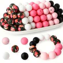 10/25Pcs Asymmetrical Water Transfer Print Silicone Beads Set, Suitable For Creative DIY Bracelets, Beaded Phone Chains, Handmade Gift Products And More - Multicolor - View 11