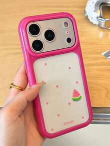 Summer Cute Polka Dot Fruit Graffiti Phone Case Compatible With IPhone 17 Pro Max 16 Pro Max 17Pro 17 16Pro 15 Pro Max 14 Pro Max 16 15 14 Pro Cute Colorful Border Transparent Hard Shell Protective Back Cover - Hot Pink - View 3