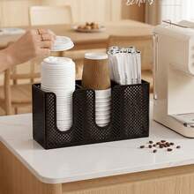 1pc Compartment Disposable Paper Cup Holder Dual Use Wall Mount & Countertop Coffee Bar Storage Rack Organizer For Paper Cups Lids Stirrers Home Kitchen Coffee Station Accessory - Multicolor - View 7