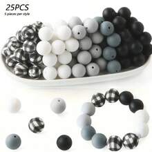 10/25Pcs Asymmetrical Water Transfer Print Silicone Beads Set, Suitable For Creative DIY Bracelets, Beaded Phone Chains, Handmade Gift Products And More - Multicolor - View 30