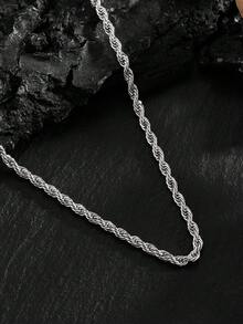 1 pieza Collar de cadena con cuerda retorcida de acero inoxidable minimalista, diseño único para uso diario de hombres - Plateado - Ver 9