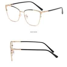 2pcs Women's New Cat Eye Fashion Glasses, Inlaid With Sparkling Rhinestone Decorated Frame, Solid Color Design, Hollow Metal Frame, Fashion Accessory - Transparent white blue light - View 3