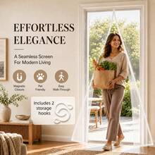 1pc Pure White Flexible Fine Mesh Mosquito Screen Door, Magnetic Seamless Auto-Closing, Multiple Sizes Available, No Drilling Easy Installation, Pet-Friendly Scratch-Resistant Durable, Breathable Mosquito-Proof Screen Door For Home Living Room, Balcony, Bedroom - Pure White Polyester Screen Door - View 45