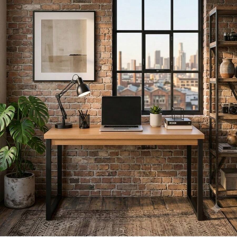 Mesa Escritório Industrial 90 Cm Home Ofiice Freijo/ Preto - I - Visão 1