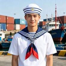 1件或2件金色錨章水手帽，中性款，適用於萬聖節服裝、航海條紋船長帽、遊艇派對與角色扮演配件 - 彩色 - 查看 2
