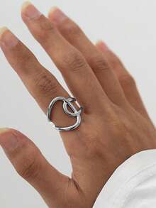 RAYQUEEN 1pc Women's Fashion Stainless Steel Leaf-Shaped Open Ring - Silver - View 5