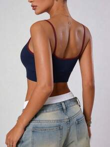 Women's Colorblock Sports Tank Top Bra, Suitable For Fitness, Yoga, Running - Navy Blue - View 2