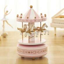 Wooden "Castle In The Sky" Rotating Carousel Music Box - Creative Wind-Up Gift, Suitable For Couples (Birthday/Home Decor) - A - View 1