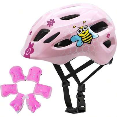 FHZLAJ Juego de Casco de Bicicleta para Niños Azul con Coderas Rodilleras Muñequeras