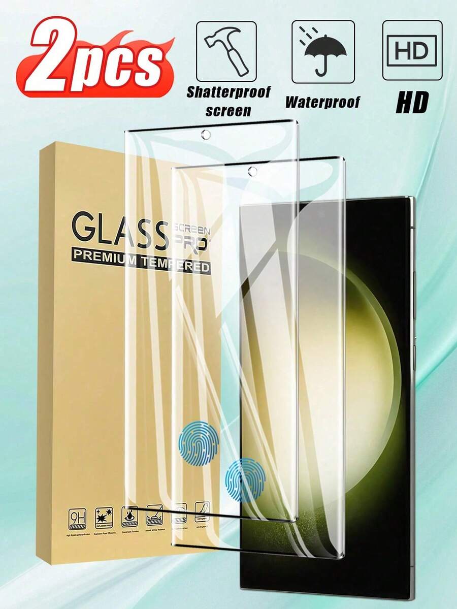 2pcs, Curved HD Clear Tempered Glass Screen Protector Compatible With Samsung S20/S21/S22/S23/S24 Ultra, Full Support Fingerprint Unlock, Edge To Edge Full Coverage Shockproof Anti-Oil Water Resistant Screen Film[Smartphone Screen Protector, Screen Protector, Pantallas, Compatible With Samsung, Phone Charm, Phone Case]