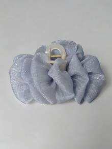 1pc Women's Solid-Color Shiny Silk Oversized Bubble-Sheen Bow Hairpin With A Stylish And Elegant Design. Perfect For Daily Use. - Dusty Blue - View 7