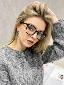 1 Pair Black Leopard Print Square Fashion Glasses, Unisex. Suitable For Computer Use, Gaming, Watching TV, Using Phone And Various Daily Scenarios. Transparent Glasses Accessory, Also Suitable For Women To Wear. - Multicolor - View 8