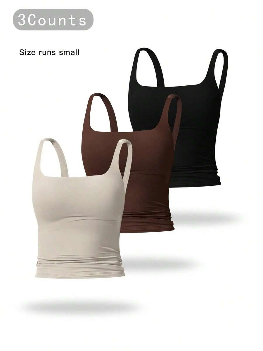 Camiseta deportiva sin mangas para mujer de color sólido, casual, cómoda y transpirable, ideal para yoga, gimnasio, entrenamiento y correr; ropa deportiva para todas las estaciones; chaleco con cintura. - conjunto3 - Ver 1