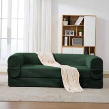 Sofá de 2 plazas aus weichem Kordstoff, umwandelbares Boden Sofa Bett, platzsparendes Futon Sofa für Wohnzimmer, Apartment & Gästezimmer - Verde - Ver 3