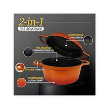 2-In-1 Pre-Seasoned Cast Aluminum Dutch Oven Pot With Skillet Lid Cooking Pan, Cast Iron Skillet Cookware Pan Set With Dual Handles, Indoor Outdoor For Bread/Frying/Baking/Camping - View 4