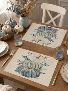 1 Stück Thanksgiving blauer Kürbis Tischläufer, Kürbis Platzset, Kissenbezug, Herbst/Winter ländlicher Stil, Thanksgiving Heim- & Küchendekoration, geeignet für Thanksgiving Familiendekoration und Partydekoration - Verschiedenfarbig - Übersicht 4