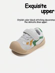1 Pair Unisex Multi-Color Block Stitch Toddler Single Strap Skate Shoes,Wide Round Toe Low Flat Retro All Season Kindergarten Daily(Size By Insole Cm) - Grey - View 4