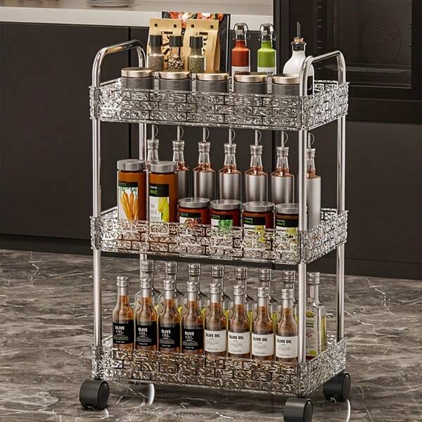 Kitchen Storage And Organization > Kitchen Storage Rack And Cart With Wheels 2/3/4 Tier Rolling Acrylic Cosmetic Storage Cart With Wheels – Bathroom And Living Room Multi-Functional Cosmetic Storage, Kitchen Storage And Organization > Kitchen Storage Rack, Bathroom Shelf, Transparent Design For Easy Visibility, Portable Cosmetic Cart | Modern Organizer | Multi-Tier Cart, Vanity, Suitable For Bathroom, Kitchen, Study, Bedroom And Other Scenes
