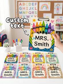 1pc Custom Teacher Name Rainbow Crayon Box Clipboard, Personalized Cute Apple Sun Girly Writing Board, Teacher Appreciation Gift,Back To School,Office Desk Decor,Teacher Gift - Multicolor - View 2
