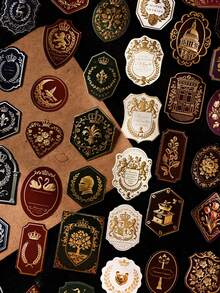 1 paquete de 15 pegatinas de insignias doradas de estilo europeo para planificador, calcomanías vintage creativas y estéticas, materiales de manualidades para collage y decoración DIY, regalo festivo, suministros de papelería escolar personalizados para álbum de recortes - W.P. - Ver 4
