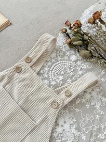 Baby Girls Sleeveless Corduroy Overalls Solid Color Unisex Versatile Long Pants - Apricot - View 11