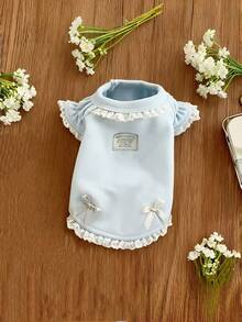 1pc Pet Dog Clothes Small Dog Clothes Pet Solid Color Basic Elastic Peter Pan Collar T-Shirt Cat Bichon Dog Pet Clothes Dog Clothes Spring Autumn - Multicolor - View 7